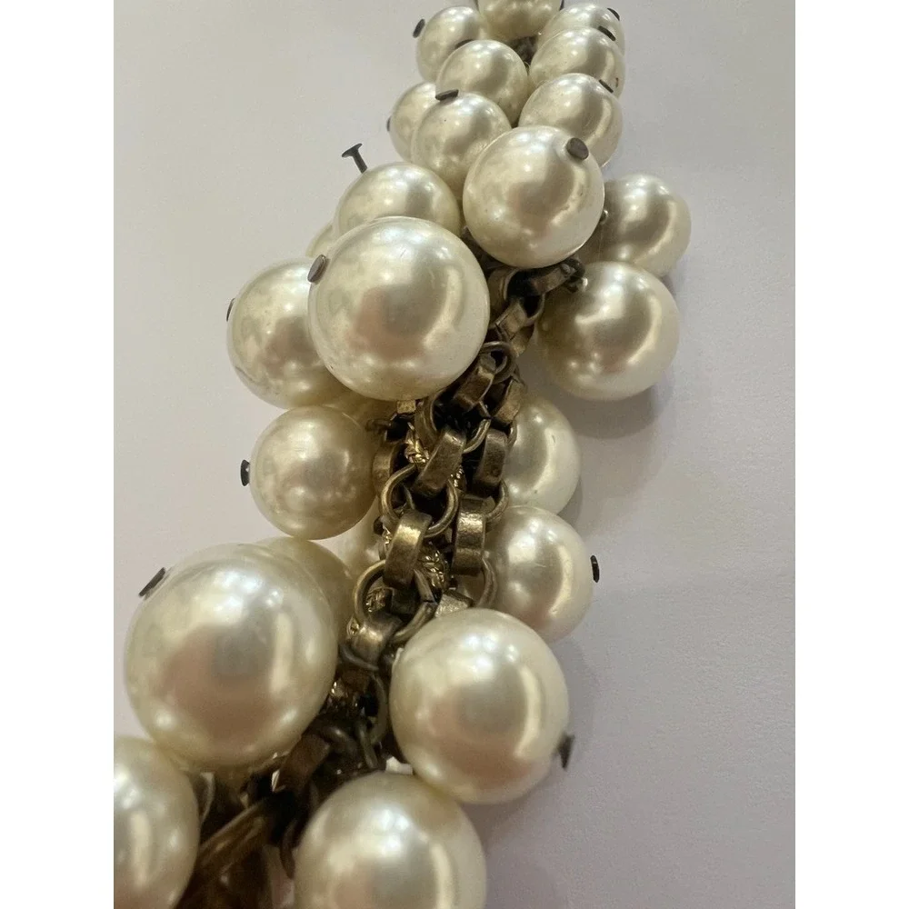 NOS Lee Angel Faux Pearl Rhinestone Link Necklace Antiqued Gold Y2K Luxe Baroque